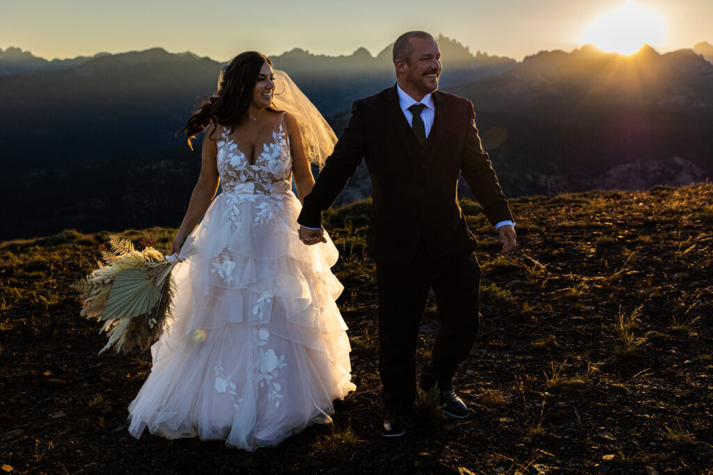 Eastern Sierra wedding couple beneath granite mountains