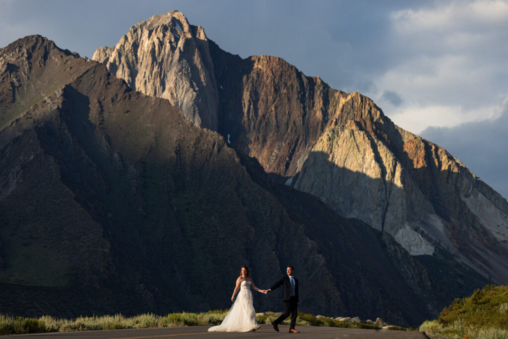 Convict Lake elopement couple at sunset in the Eastern Sierra