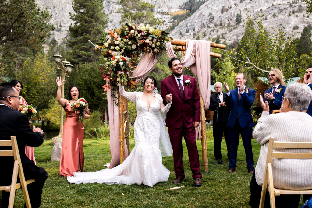 June Lake wedding couple with mountain views