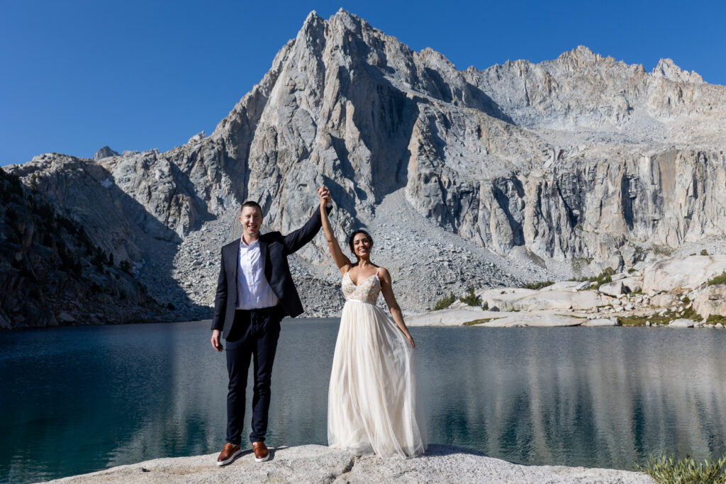 Bishop California wedding couple beneath Sierra Nevada mountains