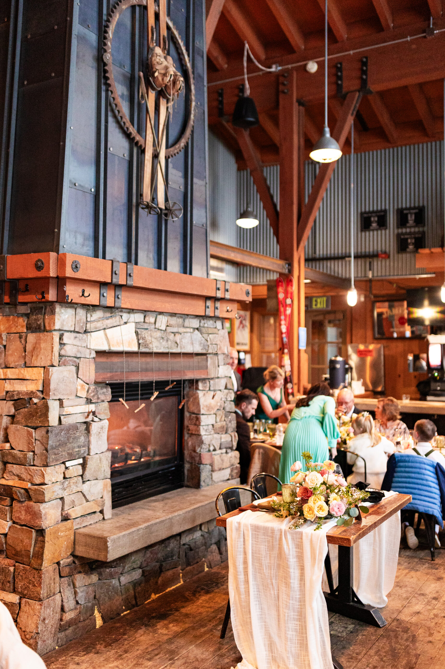 The Mill Mammoth Mountain wedding reception with rustic lodge atmosphere detail