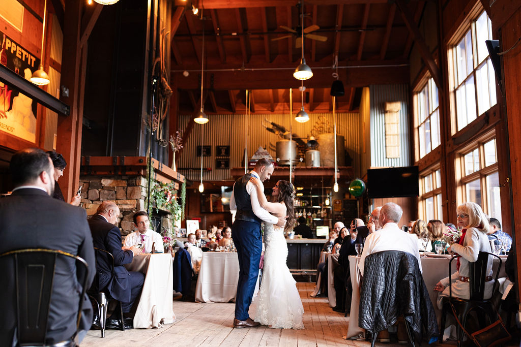 The Mill Mammoth Mountain wedding reception with rustic lodge atmosphere ceremony moment