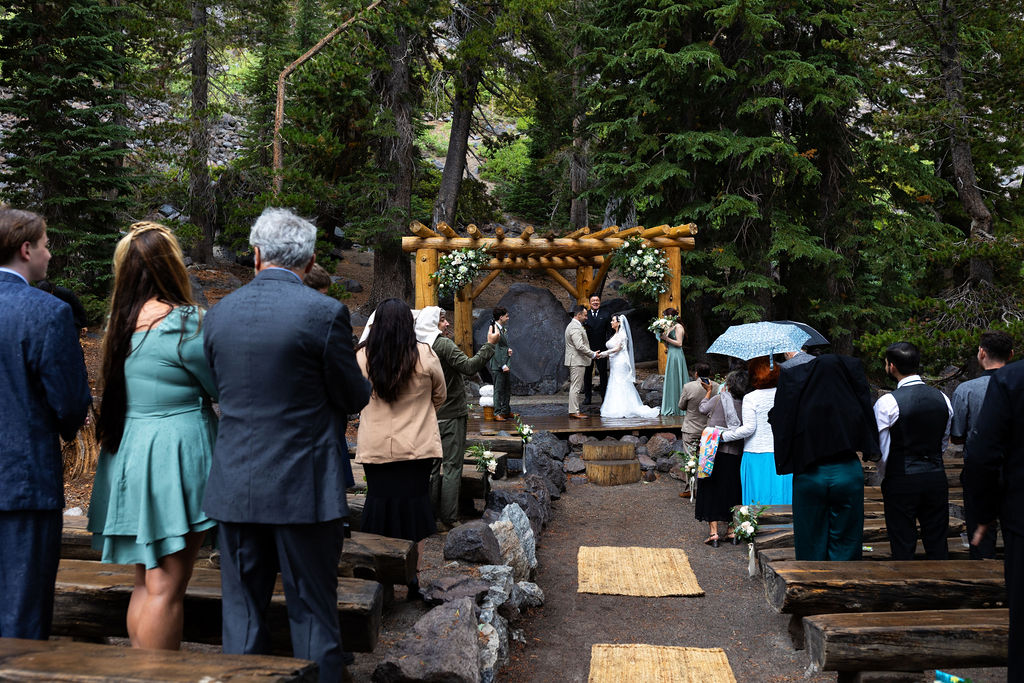 Forest Chapel Mammoth Lakes wedding ceremony setting near Twin Lakes